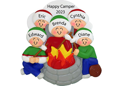 Custom Camping Family of 5 Christmas Ornament 2025